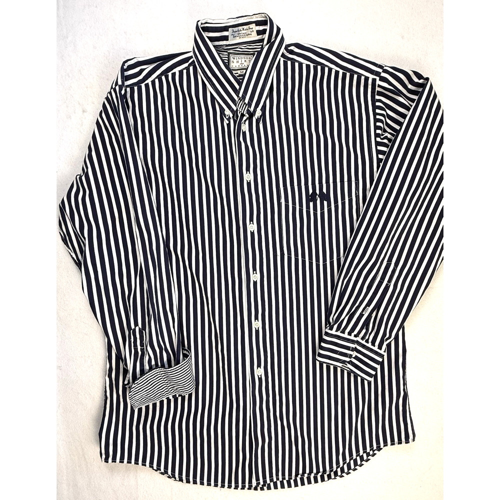 Windsor Shirt Company mens shirt medium Black white stripe Classic Designer